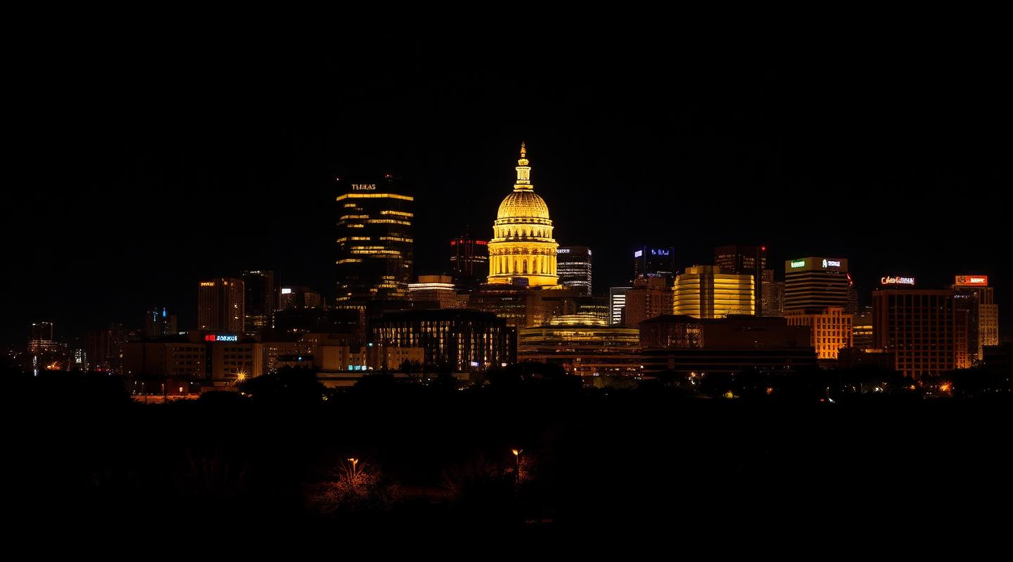 Austin, Texas skyline at night — service area for Champion Security Systems Inc.